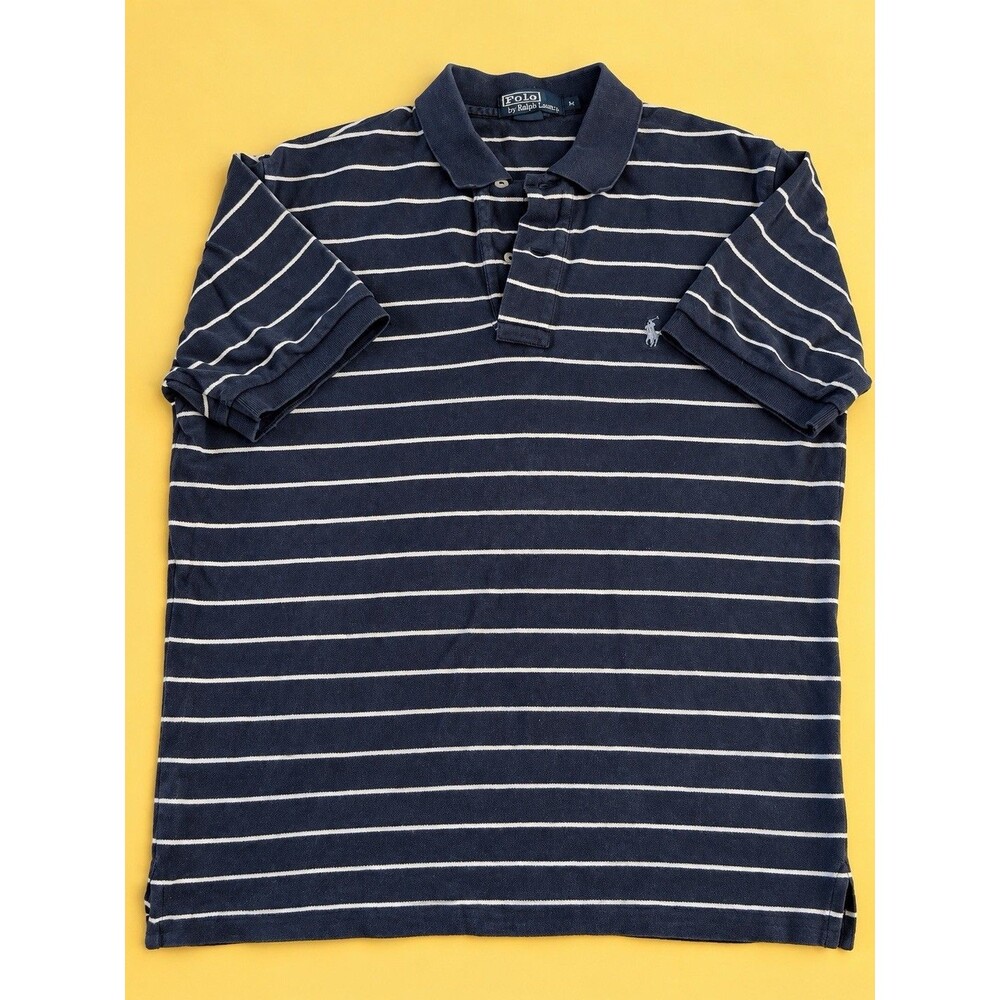 Polo Ralph Lauren Men’s M Navy White Striped Short Sleeve Polo Shirt